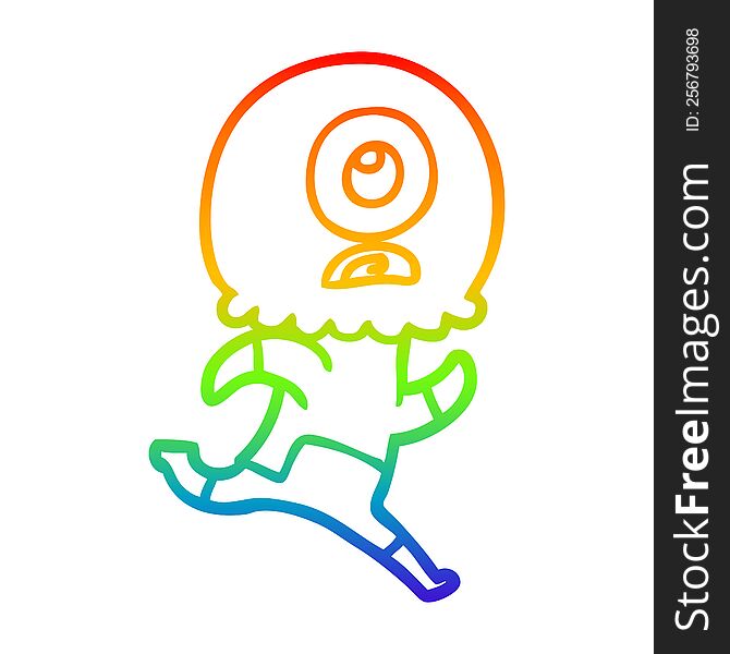 Rainbow Gradient Line Drawing Cartoon Cyclops Alien Spaceman Running