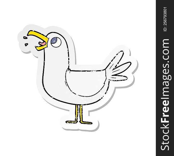 distressed sticker of a cartoon seagull