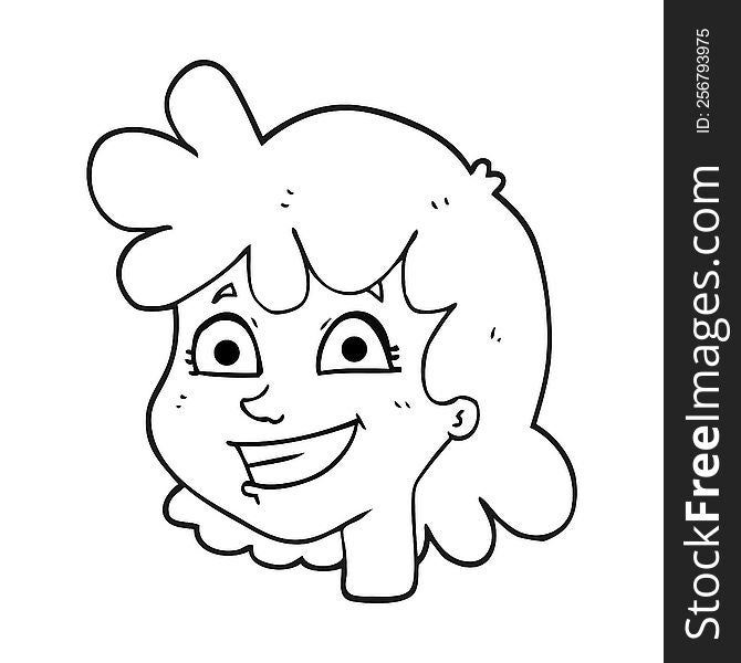 freehand drawn black and white cartoon female face