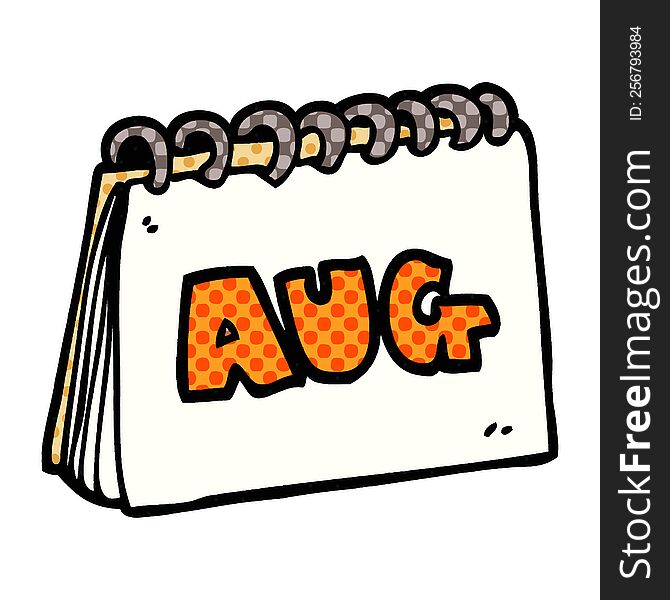 Cartoon Doodle Calendar Showing Month Of August