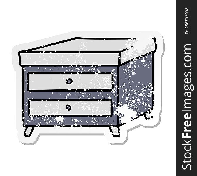 Distressed Sticker Cartoon Doodle Of A Bedside Table