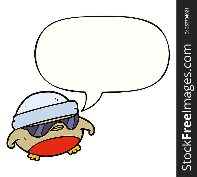 Cool Christmas Robin Cartoon And Sunglasses And Speech Bubble