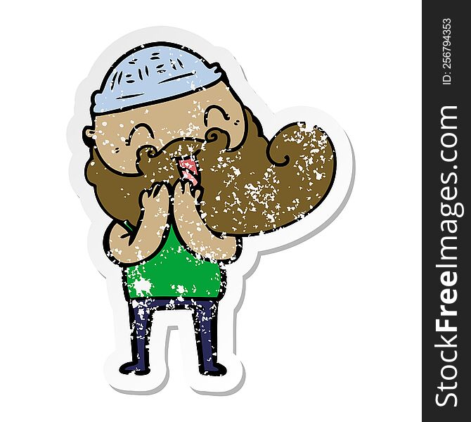 Distressed Sticker Of A Happy Bearded Man Laughing
