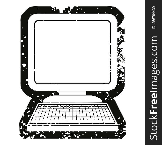 Distressed effect vector icon illustration of a computer. Distressed effect vector icon illustration of a computer