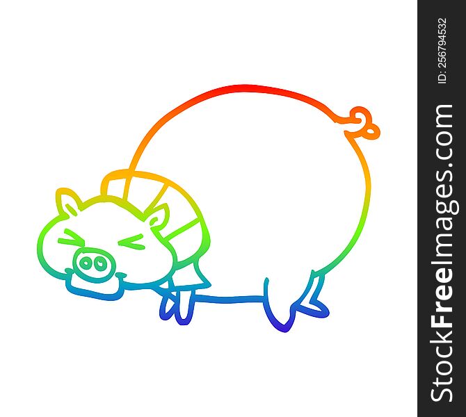 Rainbow Gradient Line Drawing Cartoon Fat Pig