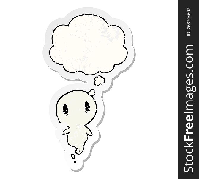 Cartoon Ghost And Thought Bubble As A Distressed Worn Sticker