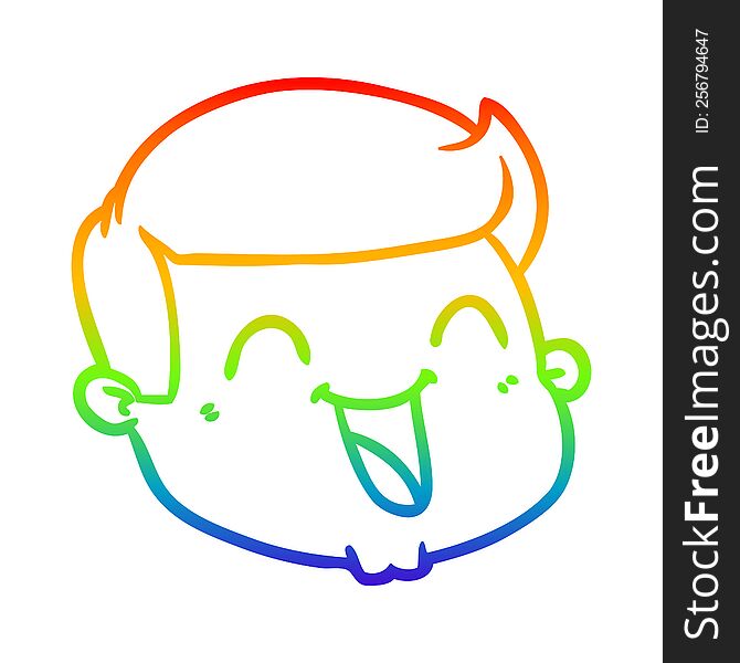 Rainbow Gradient Line Drawing Happy Cartoon Male Face