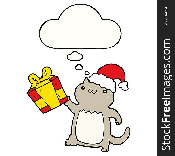 cute cartoon christmas cat with thought bubble