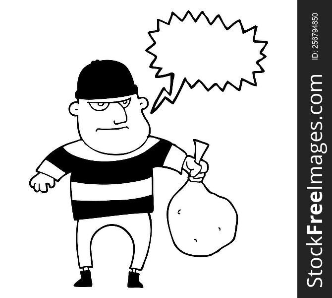 Speech Bubble Cartoon Burglar With Loot Bag