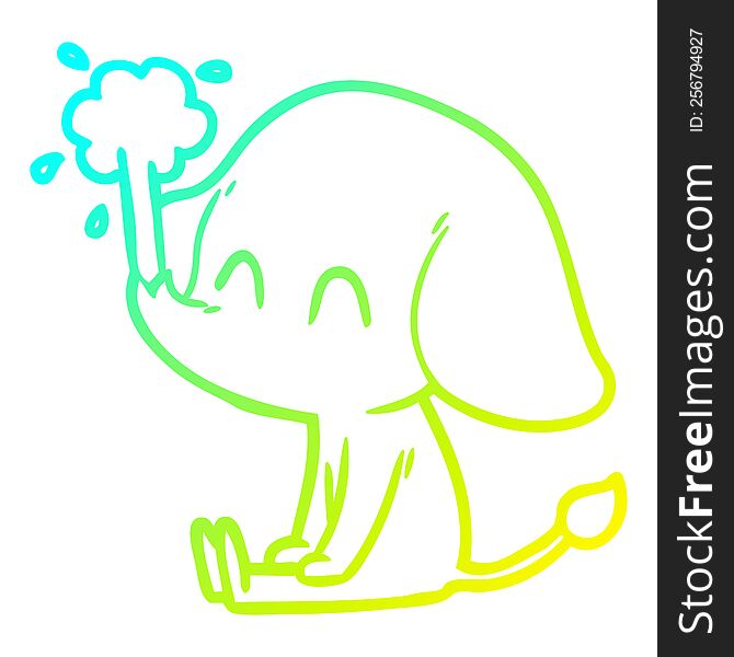 cold gradient line drawing of a cute cartoon elephant spouting water