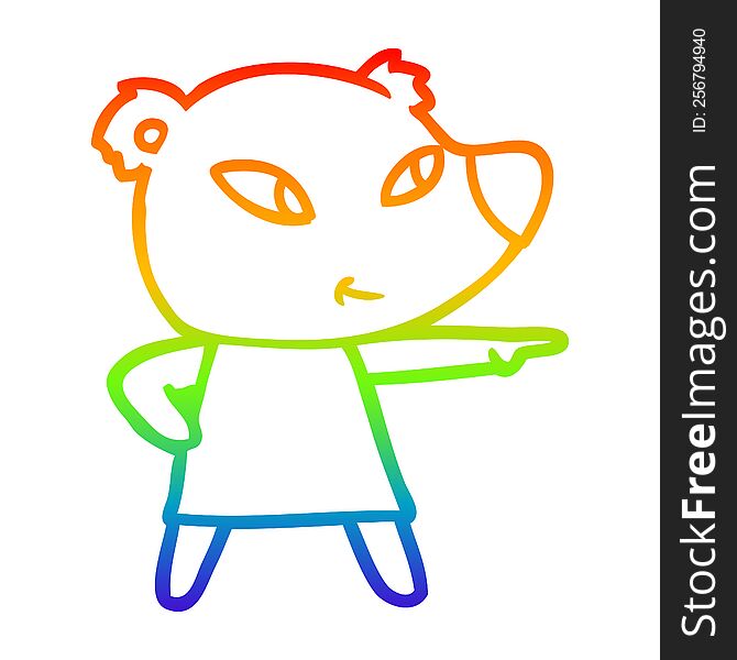 rainbow gradient line drawing of a cute cartoon bear in dress
