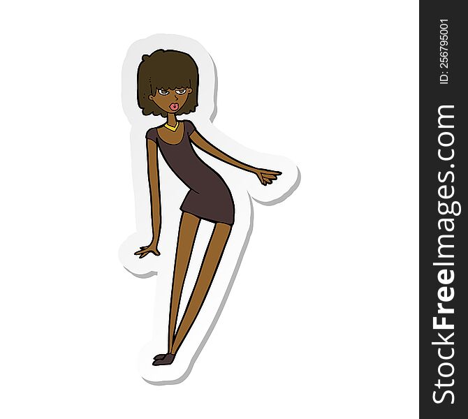 sticker of a cartoon woman in dress leaning