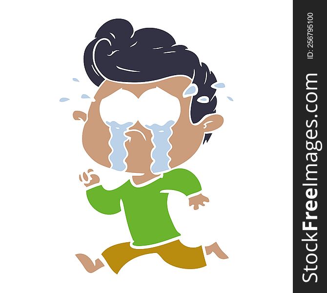 Flat Color Style Cartoon Crying Man Running