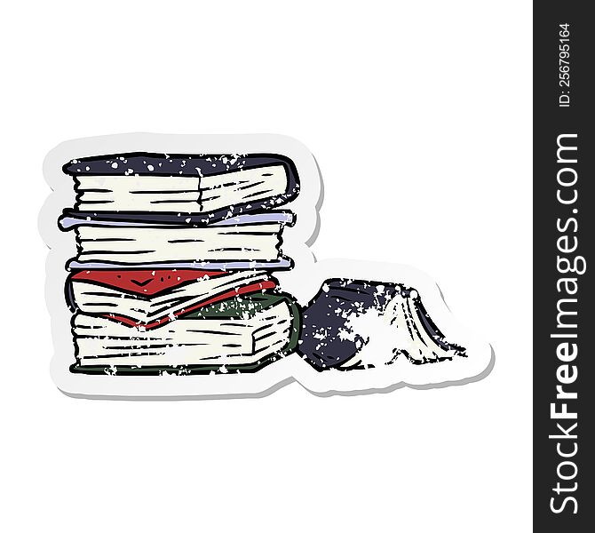 distressed sticker of a cartoon pile of books