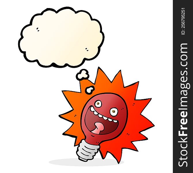 Cartoon Red Lightbulb With Thought Bubble