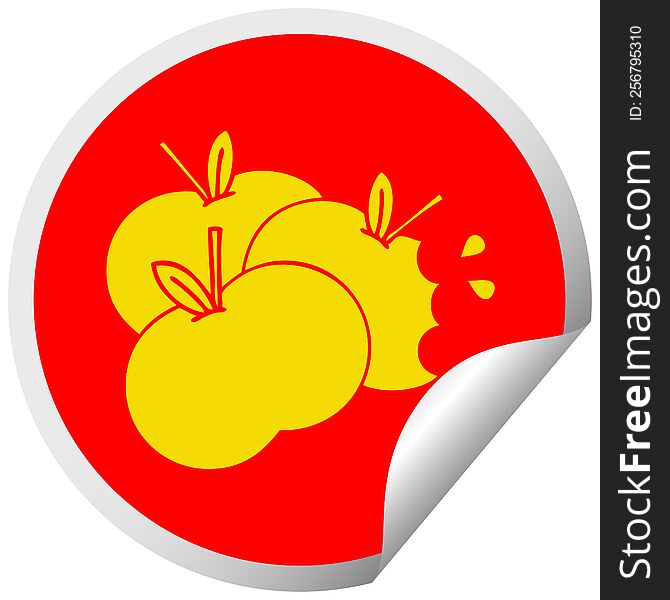 circular peeling sticker cartoon of a juicy apple