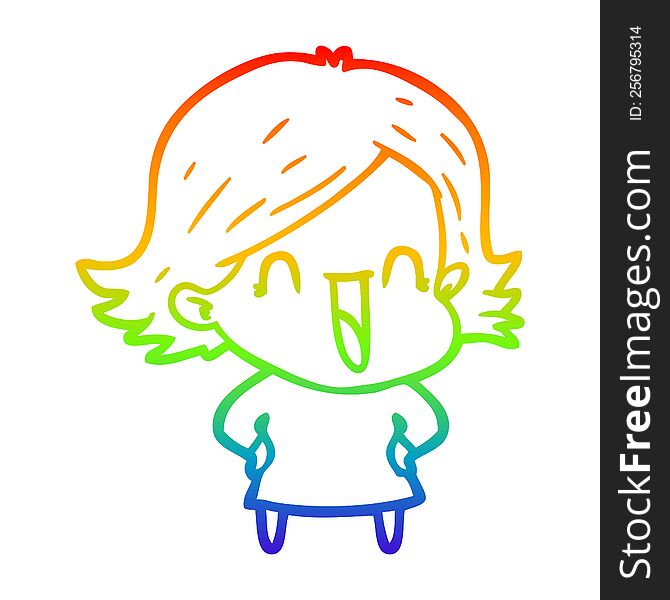 rainbow gradient line drawing of a cartoon laughing woman
