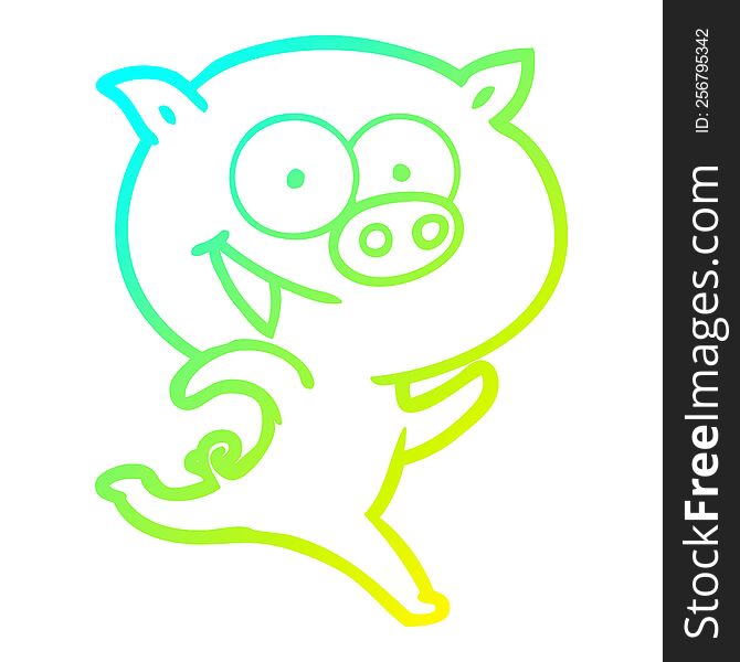 Cold Gradient Line Drawing Cheerful Running Pig Cartoon