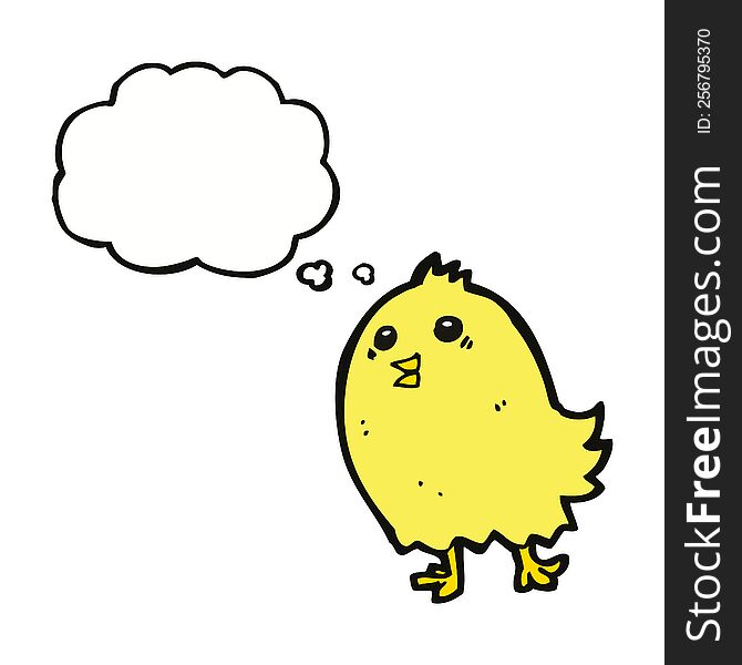 cartoon happy yellow bird with thought bubble