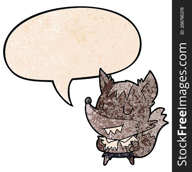 cartoon halloween werewolf with speech bubble in retro texture style