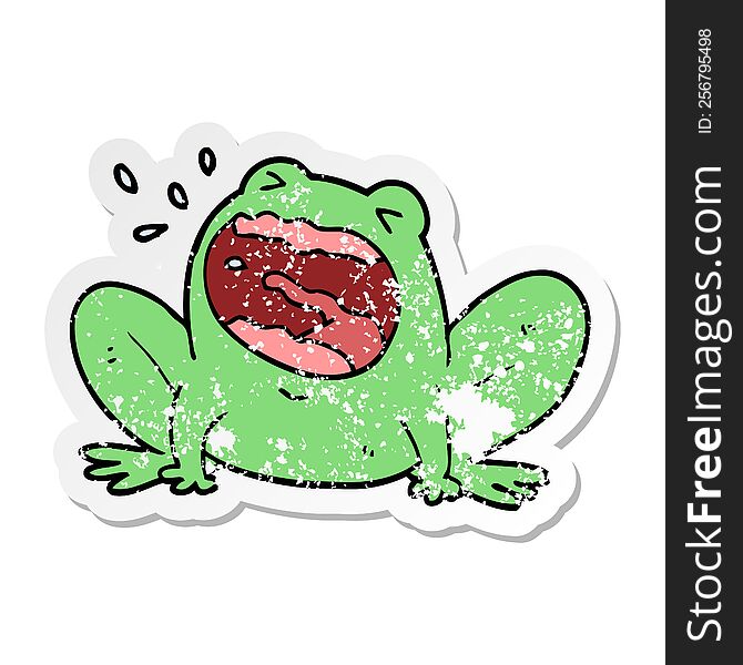 Distressed Sticker Of A Cartoon Frog Shouting