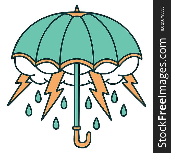 Tattoo Style Icon Of An Umbrella