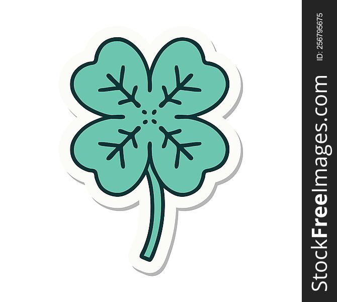 sticker of tattoo in traditional style of a 4 leaf clover. sticker of tattoo in traditional style of a 4 leaf clover