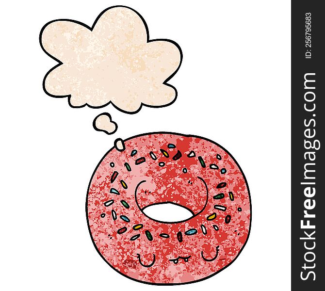 Cartoon Donut And Thought Bubble In Grunge Texture Pattern Style