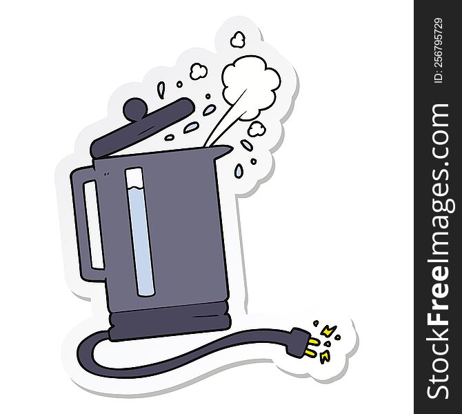 Sticker Of A Cartoon Electric Kettle Boiling