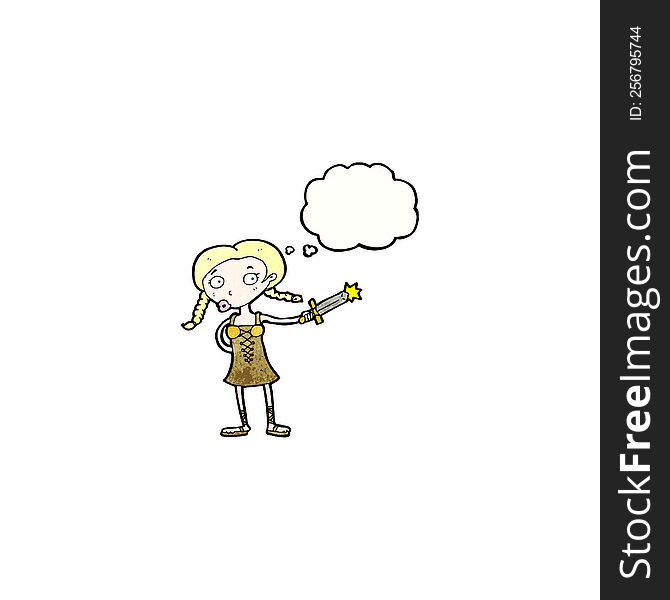 cartoon viking girl with thought bubble