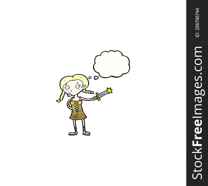 Cartoon Viking Girl With Thought Bubble