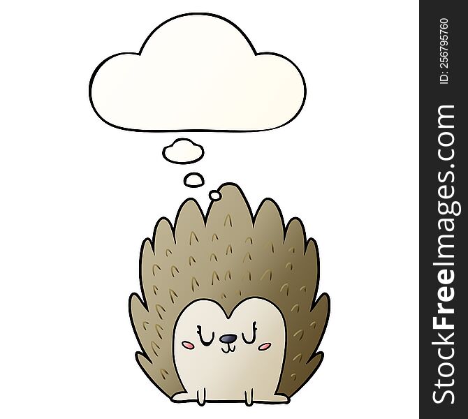 cute cartoon hedgehog and thought bubble in smooth gradient style