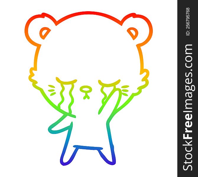 rainbow gradient line drawing crying cartoon polarbear