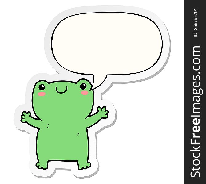 cute cartoon frog with speech bubble sticker. cute cartoon frog with speech bubble sticker