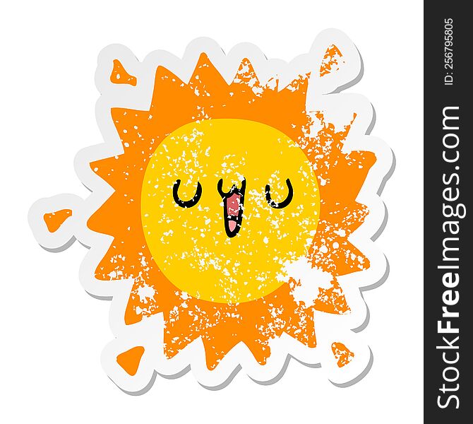 distressed sticker of a cartoon sun