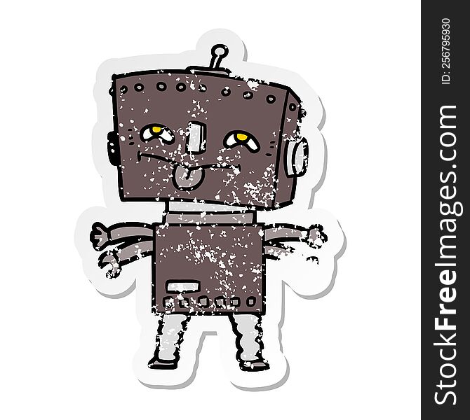 Distressed Sticker Of A Cartoon Robot