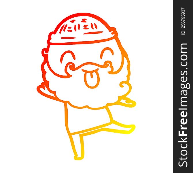 Warm Gradient Line Drawing Dancing Man With Beard Sticking Out Tongue