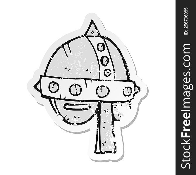 retro distressed sticker of a cartoon medieval helmet