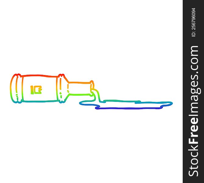 rainbow gradient line drawing of a cartoon spilt bottle