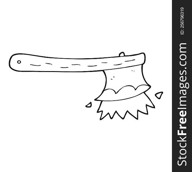 freehand drawn black and white cartoon striking axe