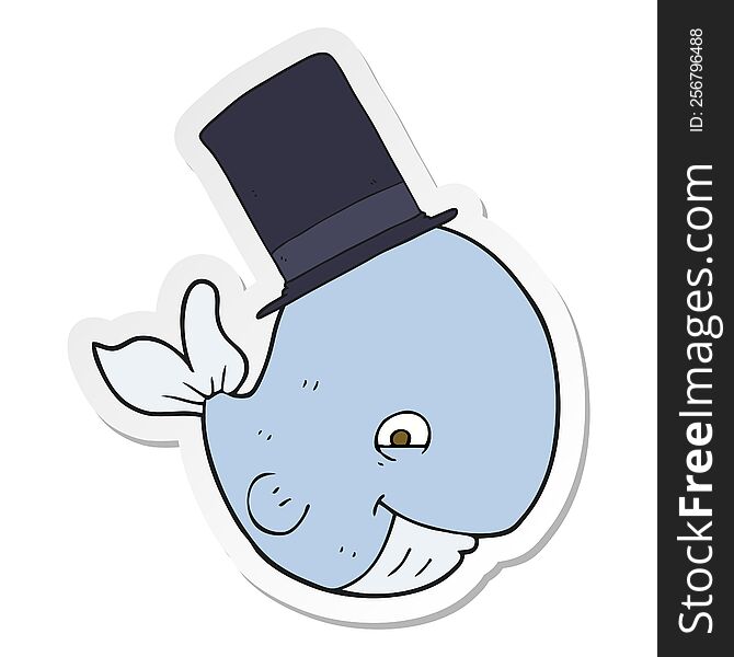 Sticker Of A Cartoon Whale In Top Hat