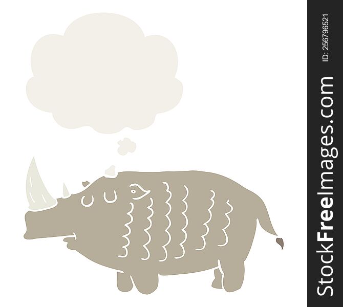 cartoon rhinoceros and thought bubble in retro style