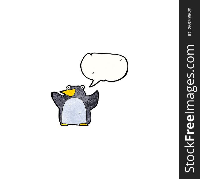 Funny Cartoon Penguin With Speech Bubble