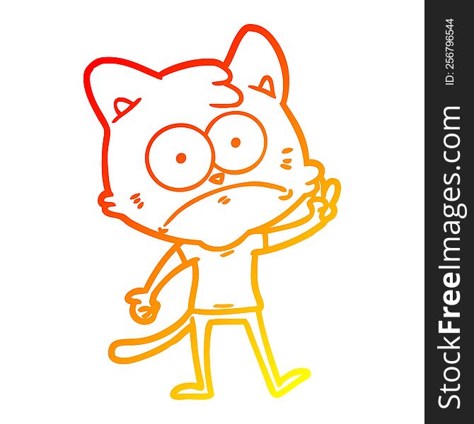 warm gradient line drawing of a cartoon nervous cat