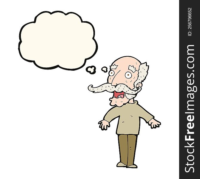 Cartoon Old Man Gasping In Surprise With Thought Bubble