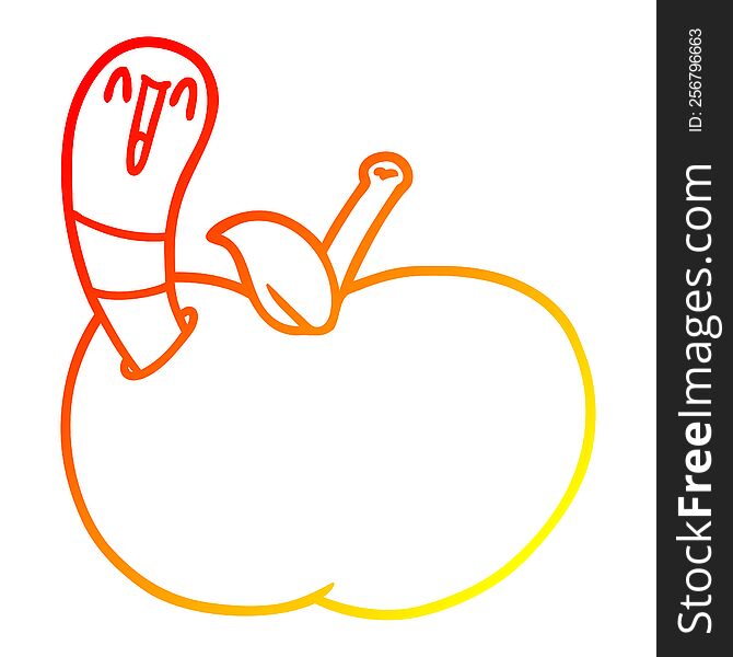 Warm Gradient Line Drawing Cartoon Worm In Apple