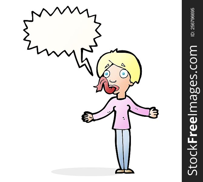 cartoon woman telling lies with speech bubble
