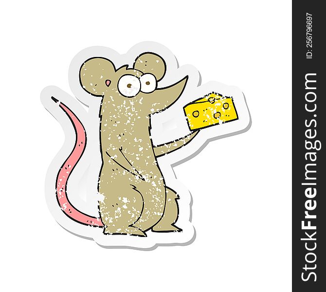 Retro Distressed Sticker Of A Cartoon Mouse With Cheese