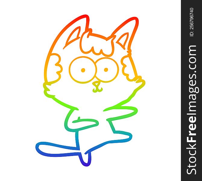 rainbow gradient line drawing of a dancing cartoon cat