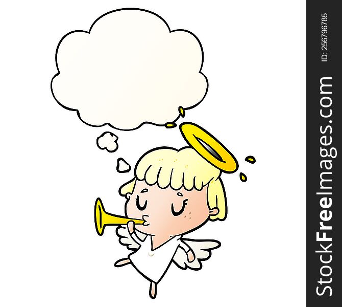 Cartoon Angel And Thought Bubble In Smooth Gradient Style